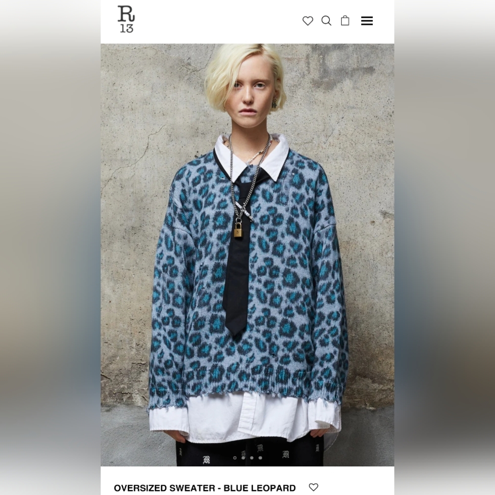 R13 Oversized Sweater - Blue Leopard